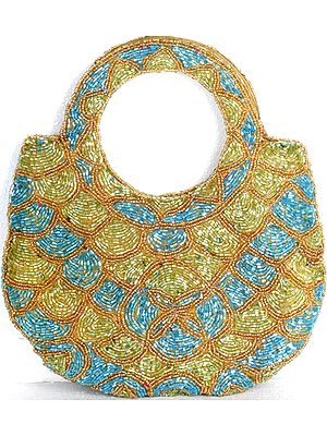 Green and Blue Densely Beaded Handbag