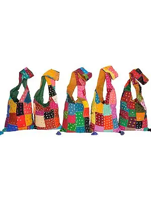 Lot of Five Multicolored Patchwork Bags from Hawa Mahal