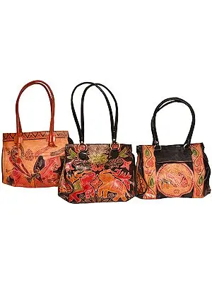 Lot of Three Shantiniketan Handbags from Kolkata