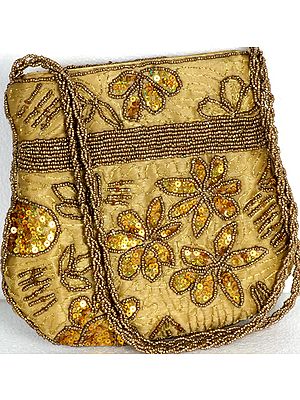 Golden Handbag with Sequins and Embroidered Beads