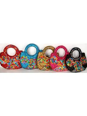 Lot of Five Handbags with Beads and Sequins Embroidered as Flowers