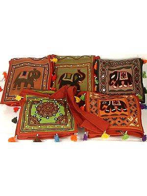 Lot of Five Bags with Mirrors and Threadwork