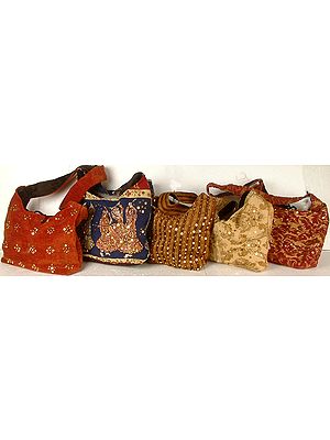Lot of Five Cotton Bags with Beads and Sequins