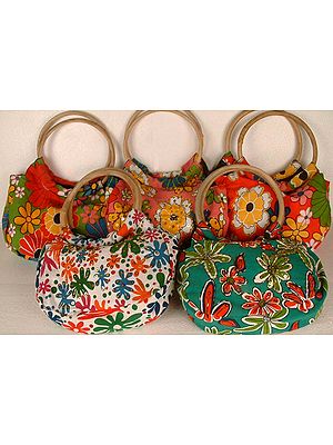 Lot of Five Floral Printed Bags with Sequins