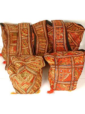 Lot of Five Gujarati Bags with Threadwork and Mirrors