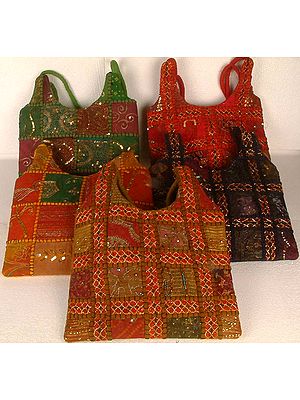 Lot of Five Gujrati Bags with Threadwork