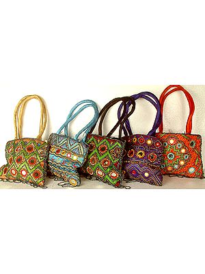 Lot of Five Handbags with Mirrors and Beads