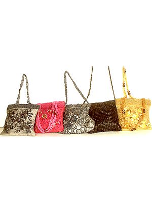 Lot of Five Heavily Beaded Shoulder Bags