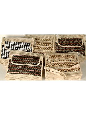 Lot of Five Jute Bags with Threadwork