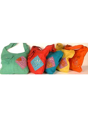 Lot of Five Shoulder Bags with Patchwork and Front Pocket