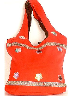 Red Cotton Floral Bag