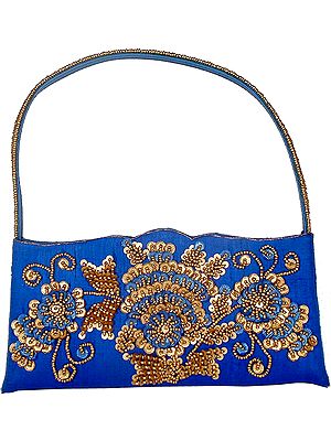 Royal Blue Handbag with Sequins & Bead Work