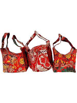 Lot of Three Brocaded Handbags from Sikkim