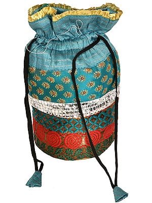 Drawstring Potli Bag with Brocade Weave