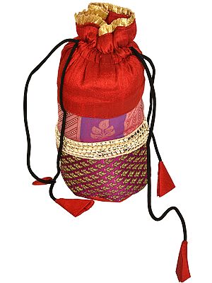Drawstring Potli Bag with Brocade Weave
