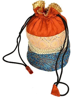 Drawstring Potli Bag with Brocade Weave