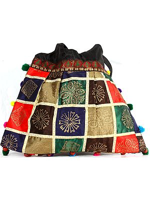 Hand-Painted Jhola Bag with Pom Poms