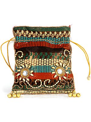 Brocaded Potli Bag with Beadwork by Hand