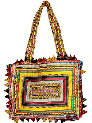 Golden Rabari Shoulder Bag from Kutch Made by Hand