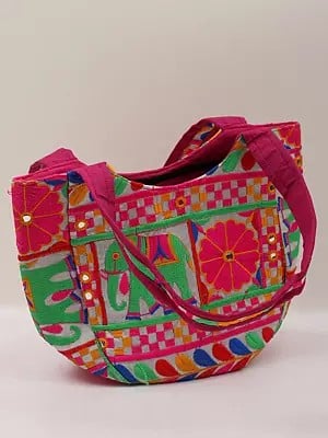 Shoulder Bag from Kutch with Embroidery in Multicolor Thread