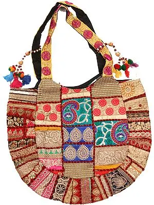 Multicolor Shopper Bag from Kutch with Embroidery and Sequins