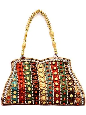 Rainbow Clutch Bag with Embroidered Beads and Brocade Weave