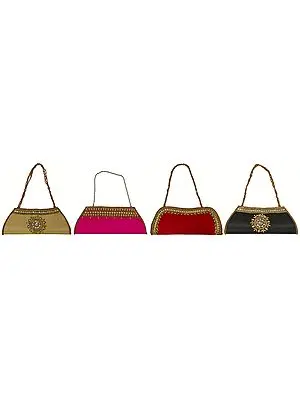 Lot of Four Clutch Bags with Antique Embroidery by Hand