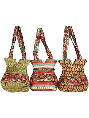 Lot of Three Brocaded Potli Bags with Sequins