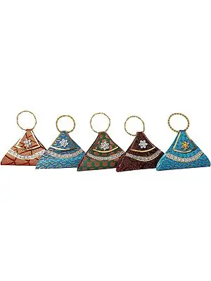 Lot of Five Triangular Clutch Bags with Beadwork