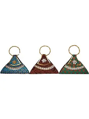 Lot of Three Triangular Clutch Bags with Beadwork