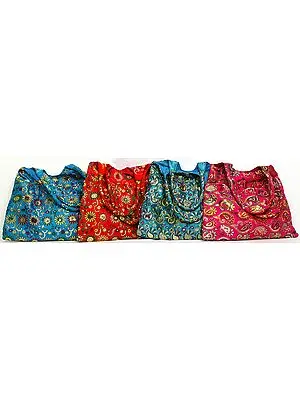 Lot of Four Shopper Bags with Aari Embroidered Paisleys and Sequins