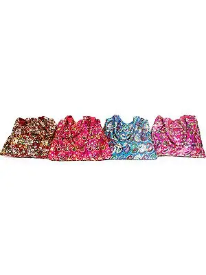 Lot of Four Shopper Bags with Aari Embroidered Paisleys and Sequins