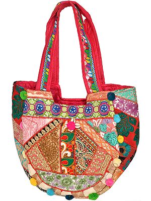 Multicolor Embroidered Shopper Bag with Cowries and Sequins
