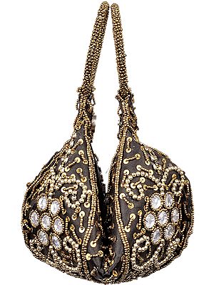 Black Bracelet Bag with Beadwork and Sequins