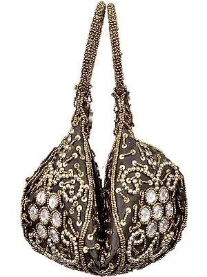 Black Bracelet Bag with Beadwork and Sequins