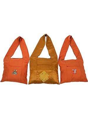 Lot of Three Nepalese Jhola Bags with Embroidery in Multi-Colored Thread