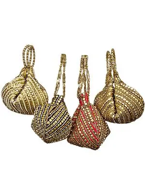 Lot of Four Bracelet Bags with All-Over Beadwork by Hand