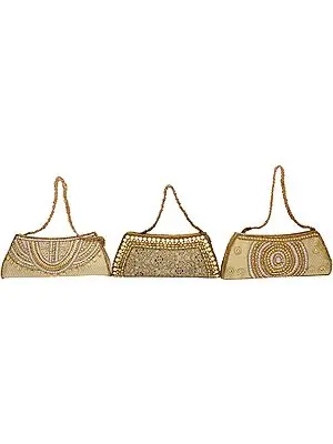 Lot of Three Clutch Bags with Beadwork by Hand