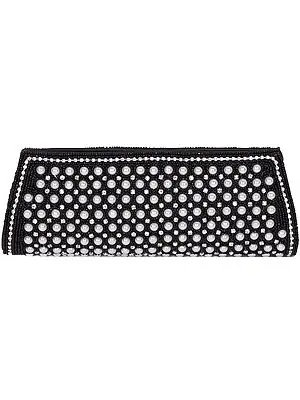 Black Fancy Clutch Bag with Faux Pearls and Crystals
