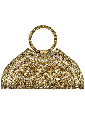 Golden Fancy Clutch Bag with Antique Beadwork