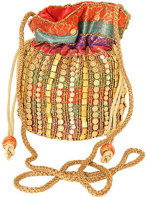 Potli Drawstring Bag with Dense Beadwork by Hand