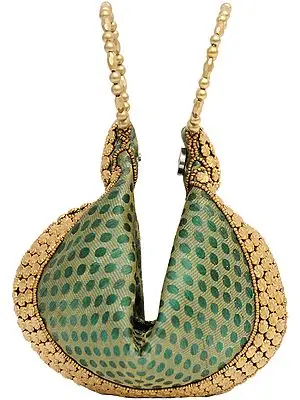 Jade-Green Bracelet Bag with Brocade Weave and Beadwork