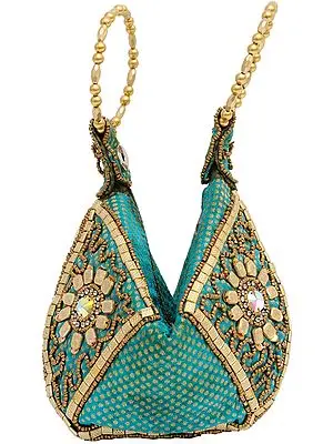 Turquoise Bracelet Bags with Antique Embroidery by Hand