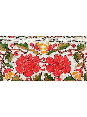 Ivory Clutch Bag with Kantha Stitched Embroidered Flowers by Hand