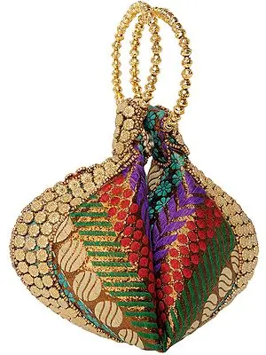 Rainbow Brocaded Bracelet Bag with Beadwork