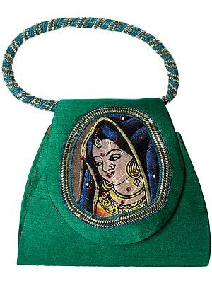 Bracelet Bag with Beadwork and Painted Lady Figure on Fig Leaf
