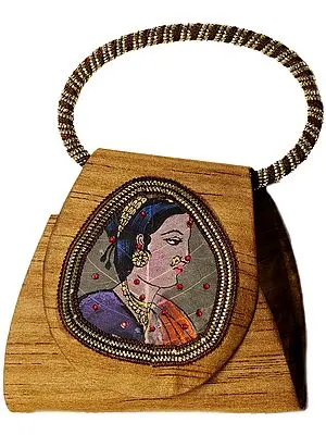 Bracelet Bag with Beadwork and Painted Lady Figure on Fig Leaf