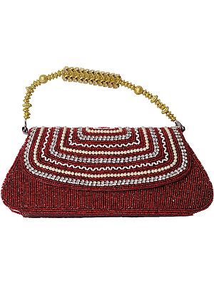 Handbag with Dense Beadwork and Faux Pearls