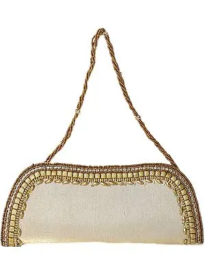 Ivory Clutch Bag with Embroidered Beads and Sequins