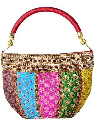 Multi Color Brocaded Bag with Beadwork